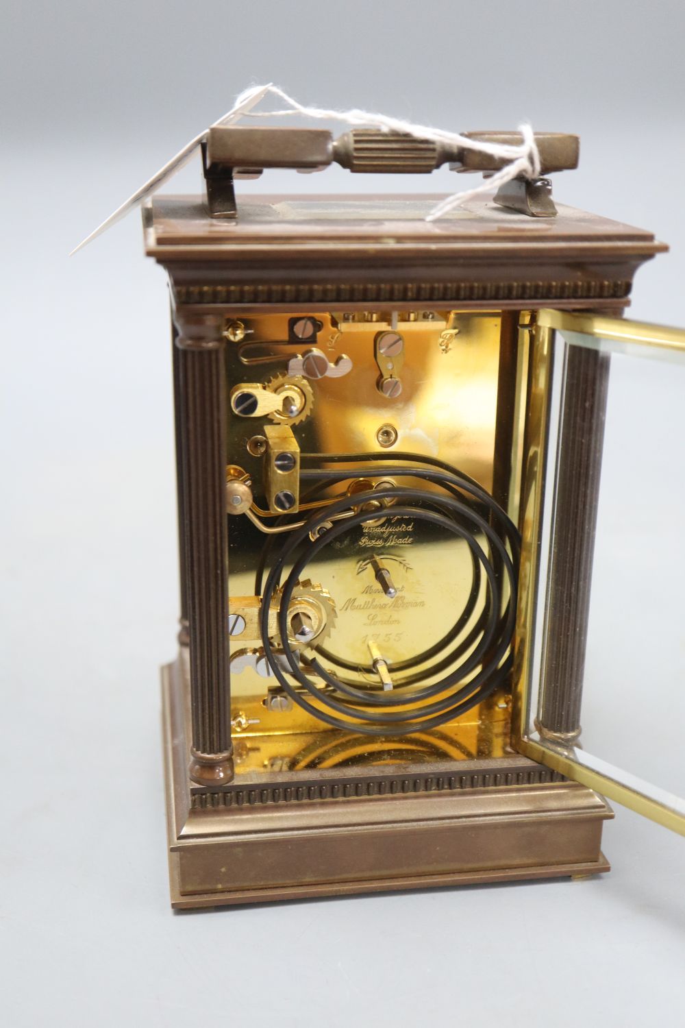 A Matthew Norman brass cased carriage clock, no.1755, overall height 16.5cm (handle down)